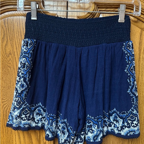 Elegant Navy Women's High Waist Shorts - Picture 2 of 3
